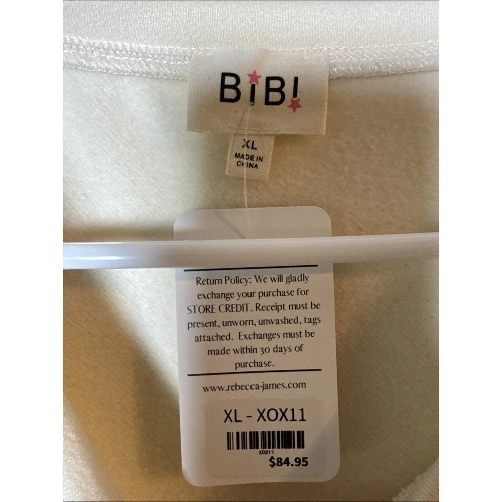 Bibi XL Cream XOXO Chenille Patch Sweatshirt Valentine's Pullover NWT Boutique - Picture 2 of 5